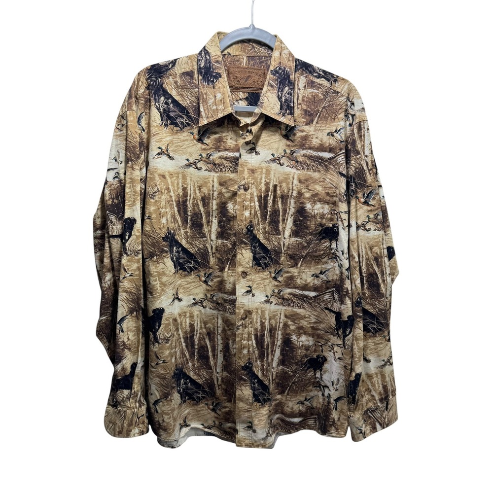 North River Outfitters Mens Hunting Shirt Lab Dog Duck Print Brown XL